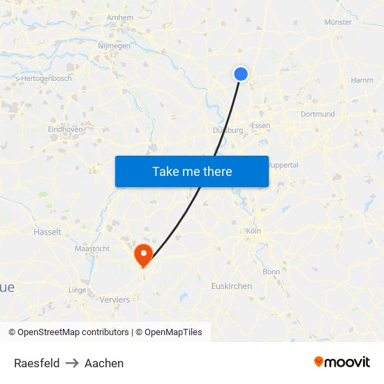 Raesfeld to Aachen map