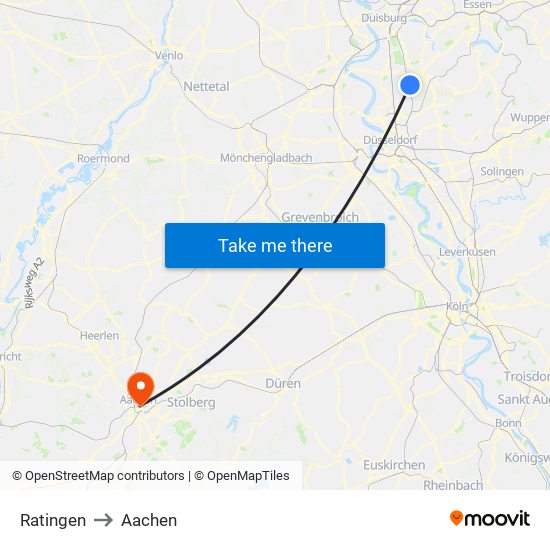 Ratingen to Aachen map