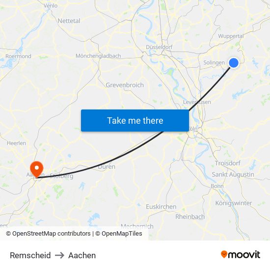 Remscheid to Aachen map