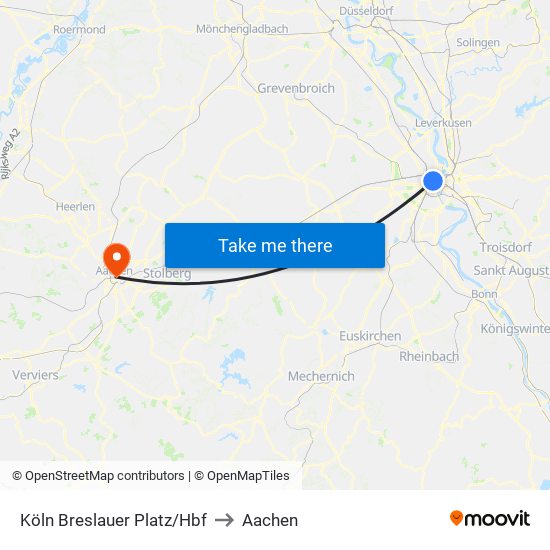 Köln Breslauer Platz/Hbf to Aachen map