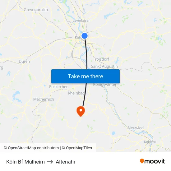 Köln Bf Mülheim to Altenahr map