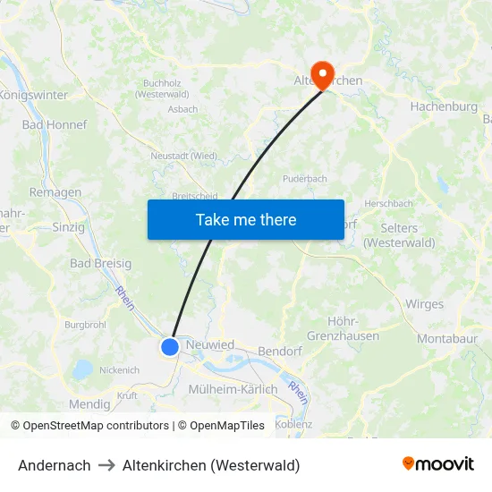 Andernach to Altenkirchen (Westerwald) map
