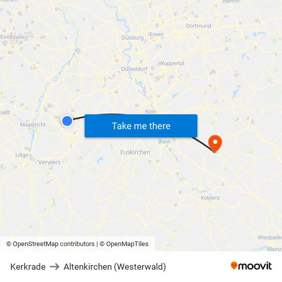 Kerkrade to Altenkirchen (Westerwald) map