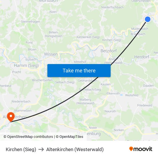 Kirchen (Sieg) to Altenkirchen (Westerwald) map