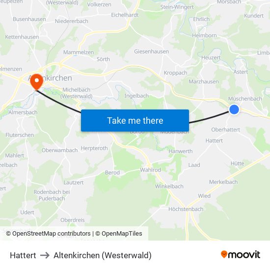 Hattert to Altenkirchen (Westerwald) map