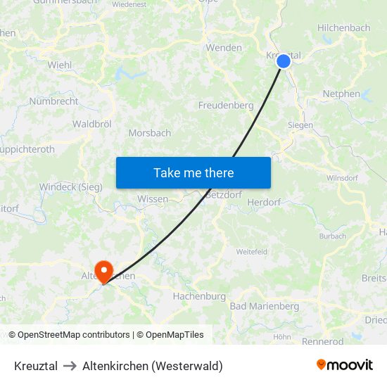 Kreuztal to Altenkirchen (Westerwald) map