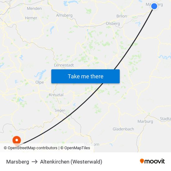 Marsberg to Altenkirchen (Westerwald) map