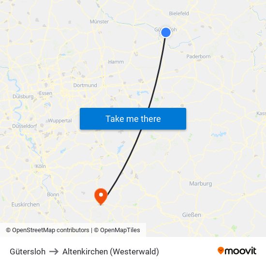 Gütersloh to Altenkirchen (Westerwald) map