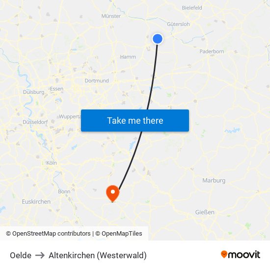 Oelde to Altenkirchen (Westerwald) map