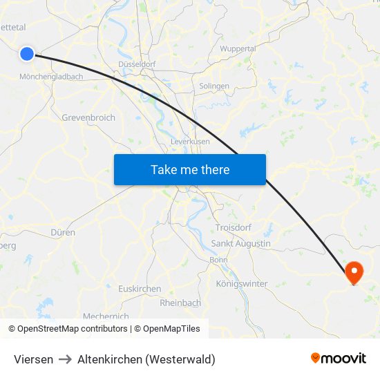 Viersen to Altenkirchen (Westerwald) map