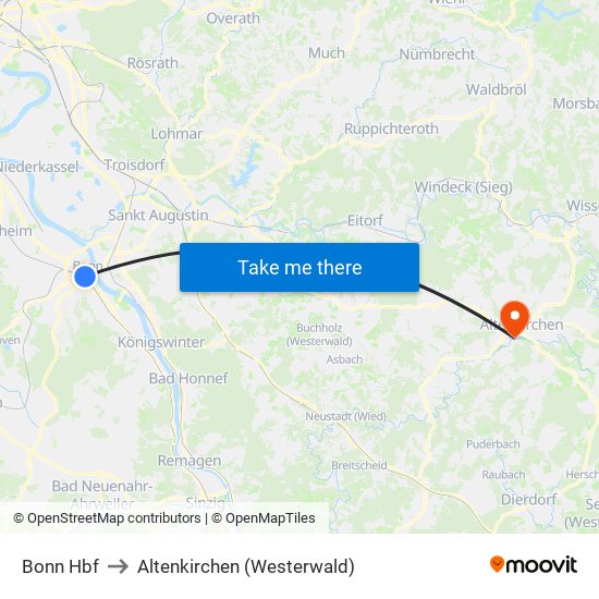 Bonn Hbf to Altenkirchen (Westerwald) map