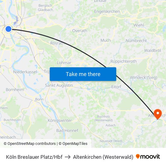 Köln Breslauer Platz/Hbf to Altenkirchen (Westerwald) map