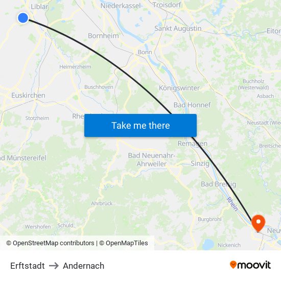 Erftstadt to Andernach map