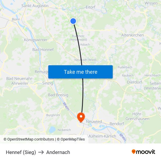 Hennef (Sieg) to Andernach map