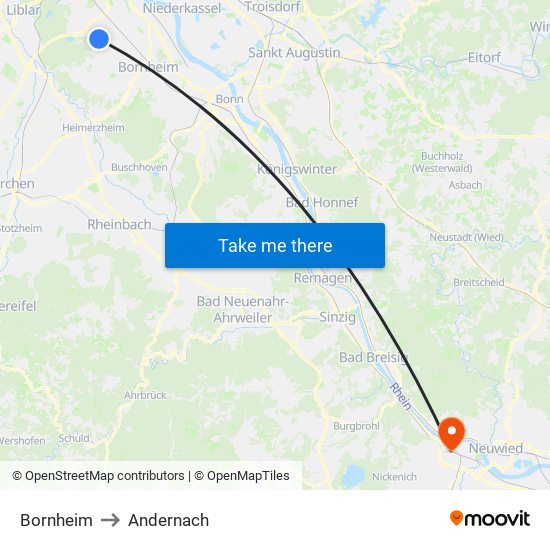 Bornheim to Andernach map