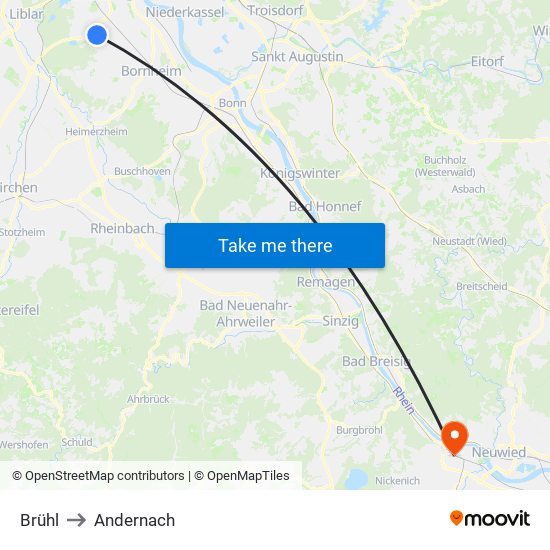 Brühl to Andernach map