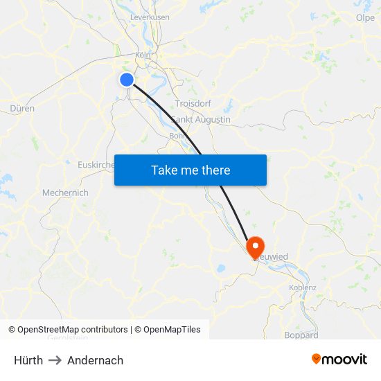 Hürth to Andernach map