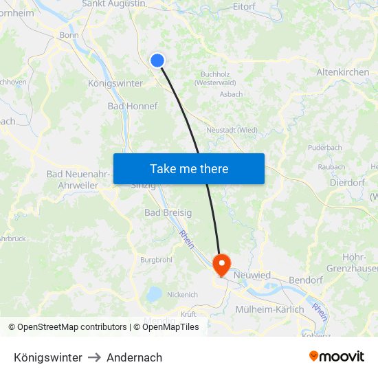 Königswinter to Andernach map