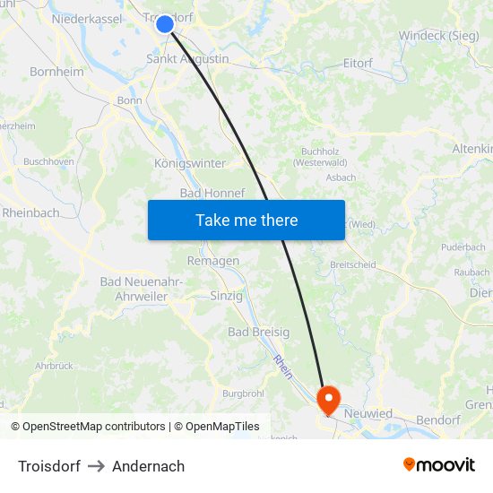 Troisdorf to Andernach map