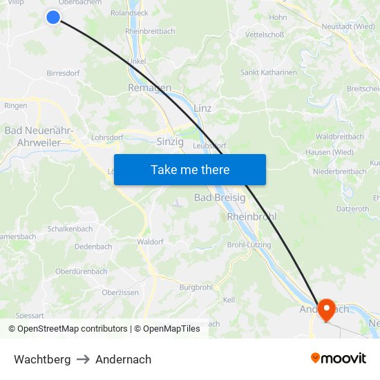 Wachtberg to Andernach map