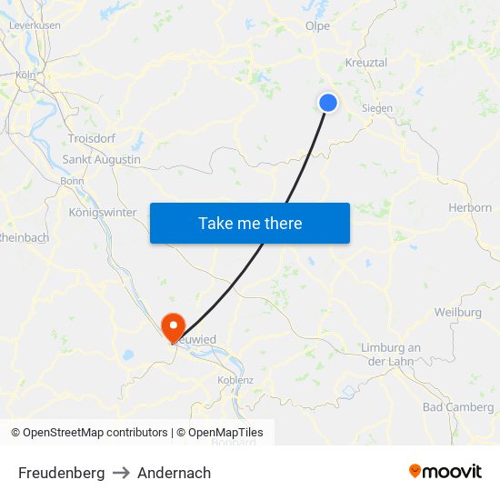 Freudenberg to Andernach map