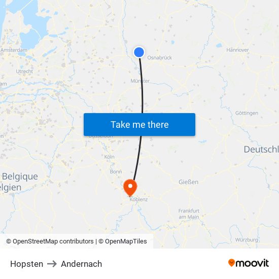 Hopsten to Andernach map