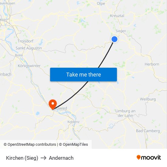 Kirchen (Sieg) to Andernach map