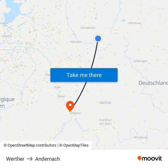 Werther to Andernach map