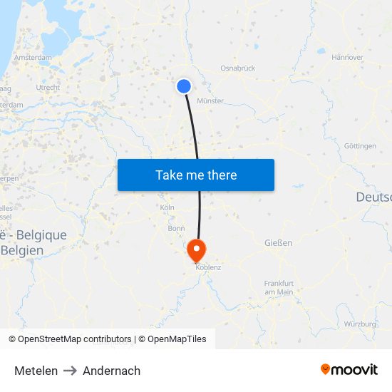 Metelen to Andernach map