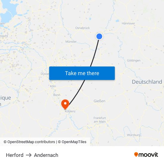 Herford to Andernach map