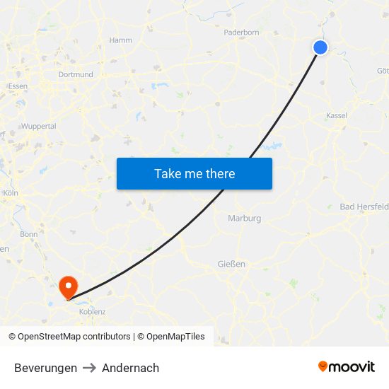 Beverungen to Andernach map