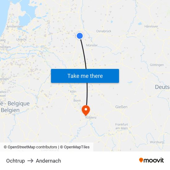 Ochtrup to Andernach map