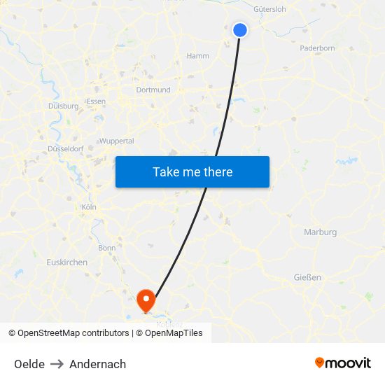 Oelde to Andernach map