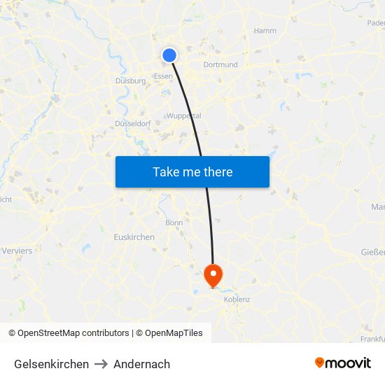 Gelsenkirchen to Andernach map