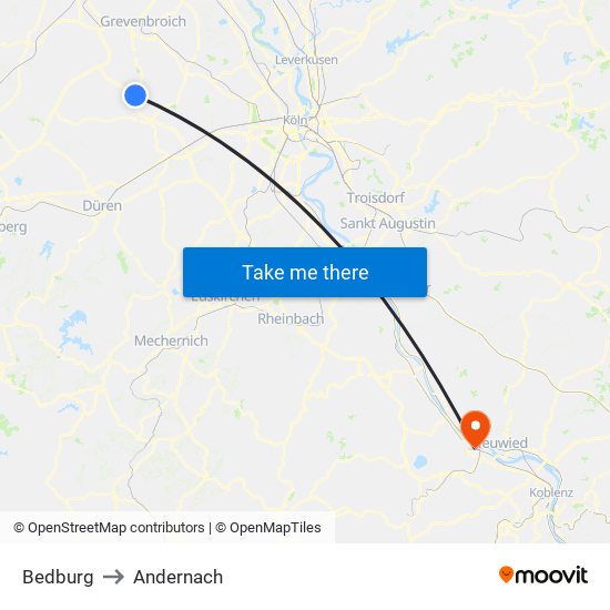 Bedburg to Andernach map