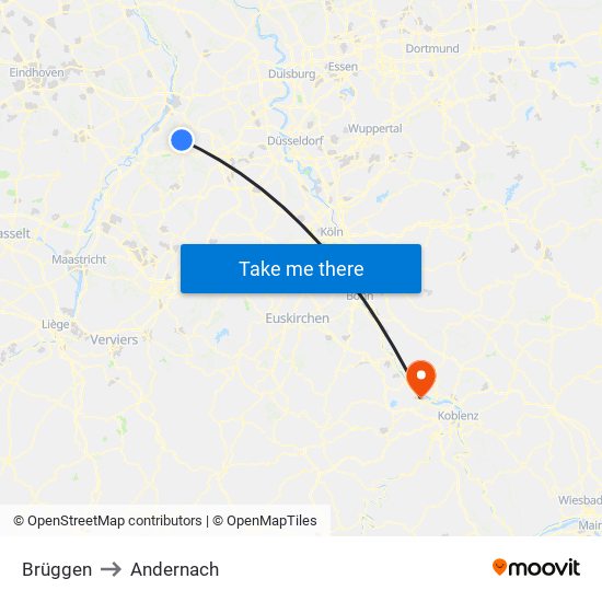 Brüggen to Andernach map