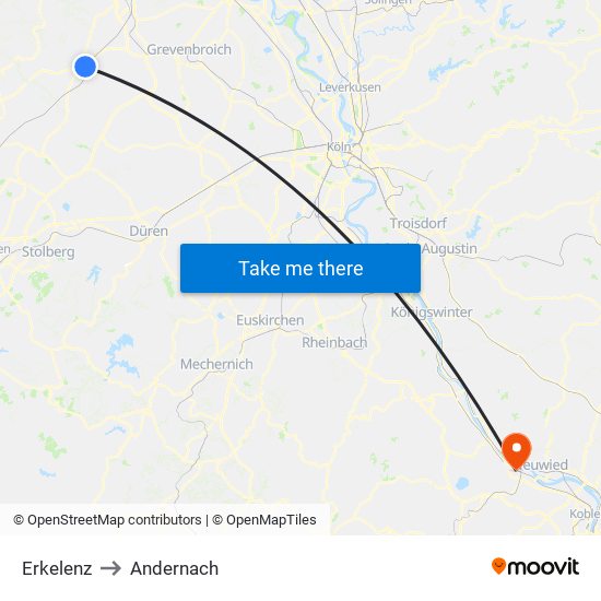 Erkelenz to Andernach map