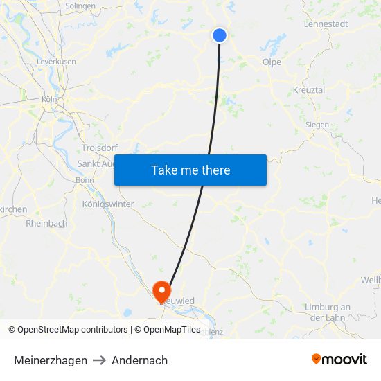 Meinerzhagen to Andernach map