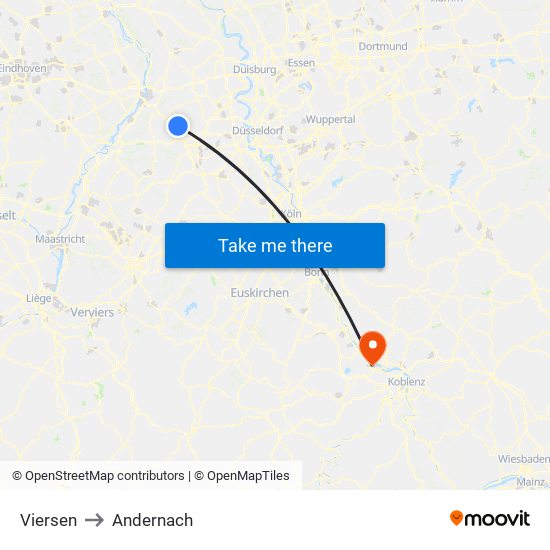 Viersen to Andernach map