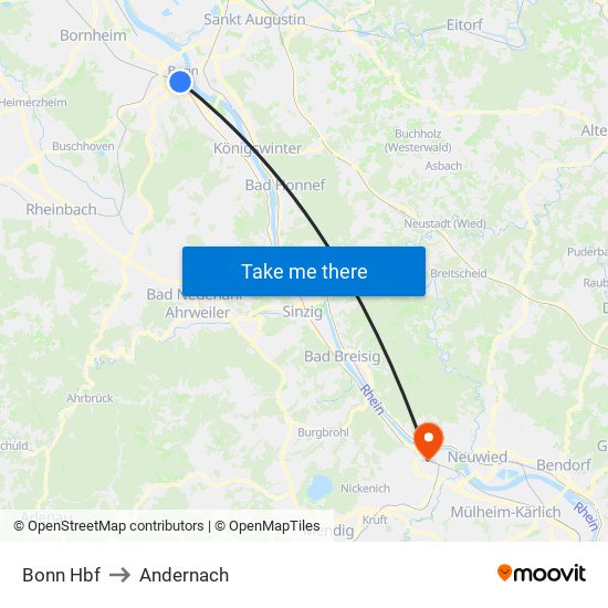 Bonn Hbf to Andernach map