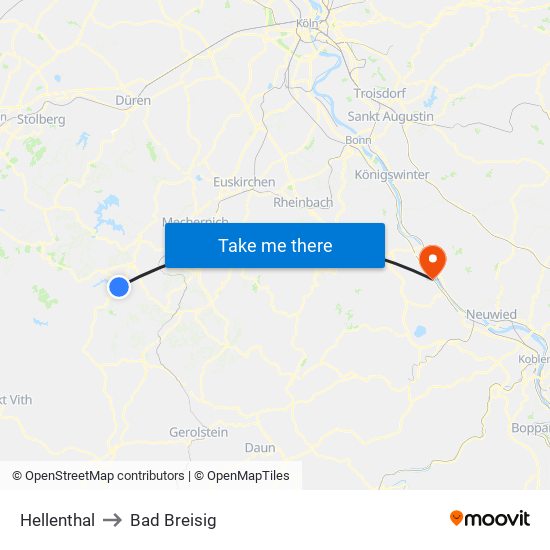 Hellenthal to Bad Breisig map