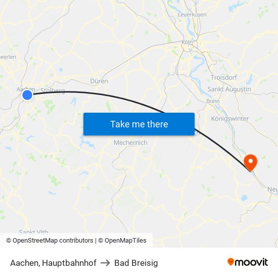 Aachen, Hauptbahnhof to Bad Breisig map