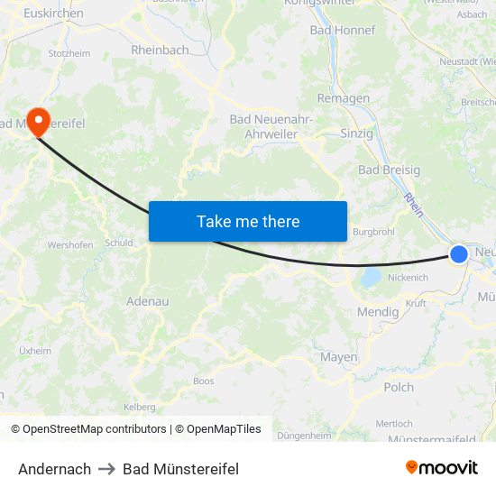 Andernach to Bad Münstereifel map