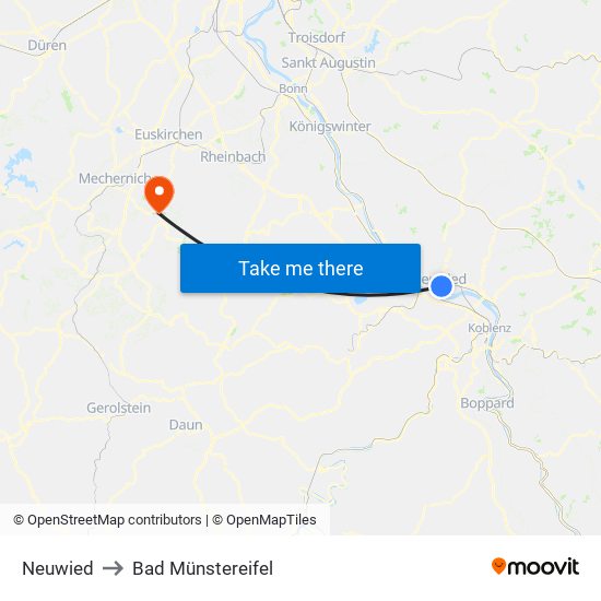 Neuwied to Bad Münstereifel map