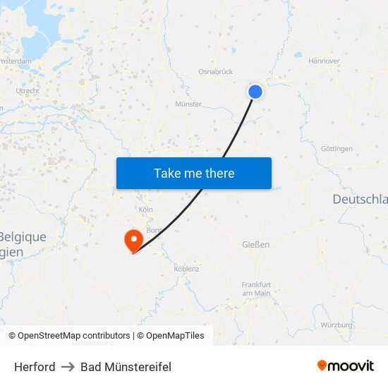 Herford to Bad Münstereifel map