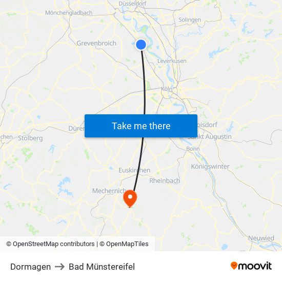 Dormagen to Bad Münstereifel map