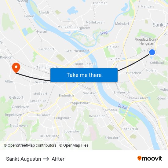 Sankt Augustin to Alfter map