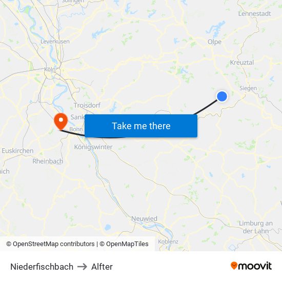 Niederfischbach to Alfter map