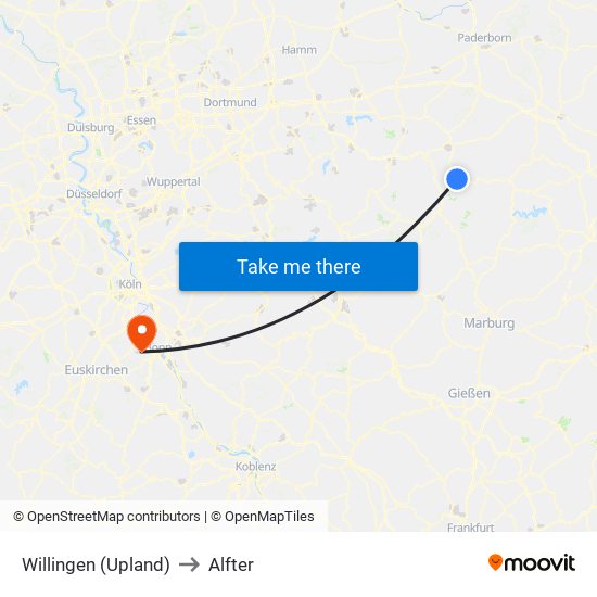 Willingen (Upland) to Alfter map