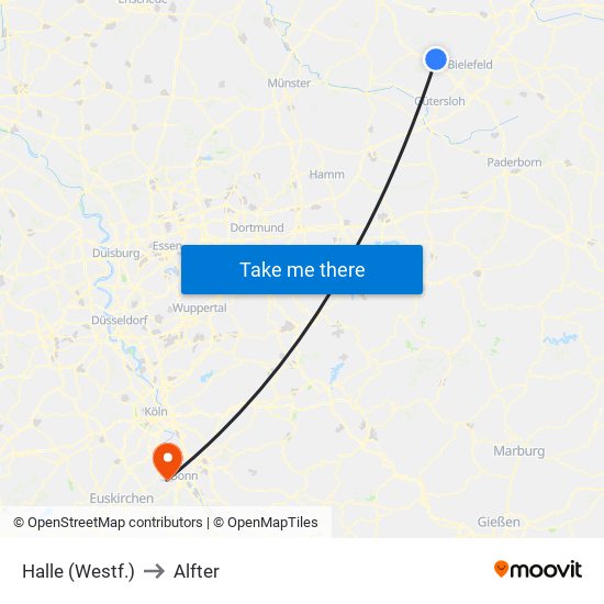 Halle (Westf.) to Alfter map